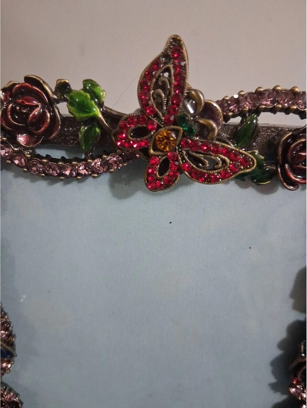 Decorative Enamel and Rhinestone Floral Picture Frame with Butterfly and Birds